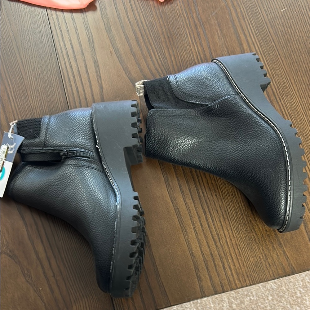 Black Leather Ankle Booties with Chunky Soles